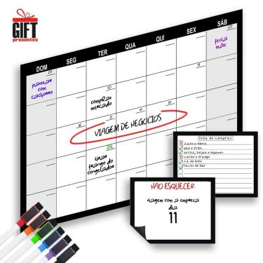 Imagem de Imã Lousa Para Geladeira Lembretes/recados/anotaçoes Kit - 6 Canetas + 2 Quadro de Anotações + 1 Quadro Mensal