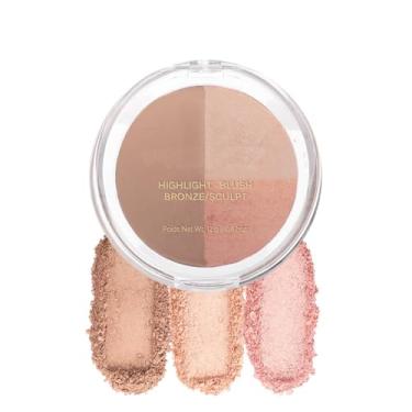 Imagem de Baked Blush Highlight Bronze Powder 3 em 1 Paleta de contorno esculpida cetim sedoso suave paletas de maquiagem em pó (001-justo)