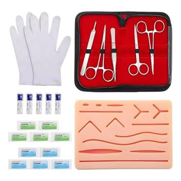 Imagem de Kit de Prática de Sutura Médica 3 em 1 para Estudantes - Almofada de Silicone Reutilizável com 3 Camadas (Pele, Músculo, Gordura), Ferramentas de Aço Inoxidável, Linhas e Lâminas, Modelo de Feridas Traumáticas para Treinamento Cirúrgico