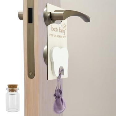 Imagem de Cabide de fada dos dentes de madeira exclusivo bolsa de suporte de fada de dente significativo recipiente para pendurar dentes de bebê memorável para crianças crianças (roxo)