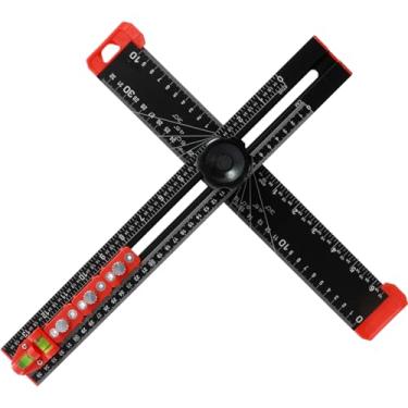 Imagem de LZVXTYM Régua de posicionamento de perfuração de liga de alumínio para marcenaria T régua quadrada 2 em 1 multifuncional tipo T régua de medição de marcação multiângulo precisa para marcação (preto)