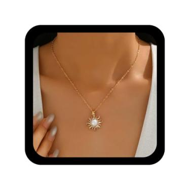 Imagem de Allereyae Colar gargantilha de sol de cristal vintage, colar com pingente de sol e pedra da lua, colares de ouro CZ com brilho do sol, joias de pedra da lua falsa para mulheres
