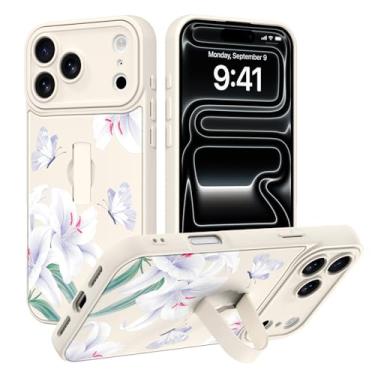 Imagem de AIGOMARA Capa compatível com iPhone 17 Pro Max com alça de dedo, estampa floral de lírio de borboleta para mulheres e meninas, capa protetora fina à prova de choque de TPU macio para iPhone 17 Pro Max