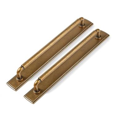 Imagem de Goo-Ki Pacote com 2 puxadores de armário com placa traseira/espaçador puxadores de gaveta de latão antigo, orifício central de 19 cm, vintage, retrô, liga de zinco, ferragens de cozinha