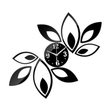 Imagem de Generic Relógio de parede com espelho acrílico, relógio artístico silencioso, sem -taque, moderno, adesivos de espelho para decoração de cafeteria, Preto