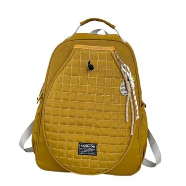 Imagem de UGPLM Bolsa de tênis acolchoada para mulheres e homens, organizador de grande capacidade, alças de ombro ajustáveis, capa para raquete com compartimento, Amarelo com Pingente