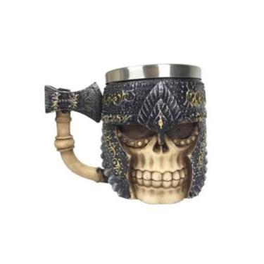 Imagem de Caneca Caveira Guerreiro Viking Machado Medieval Inox Chopp