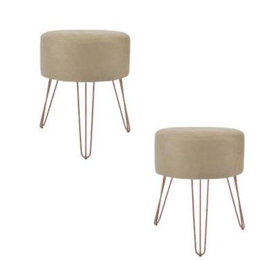 Imagem de Kit 2 puff banqueta sala de estar bege/nude moderno premium