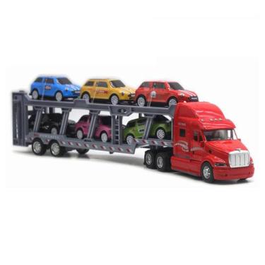 Imagem de Porta-carros Toy Big Rig Trucker Railer com 6 carros de corrida de 35 