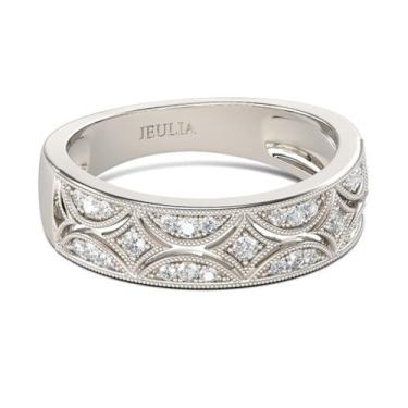 Imagem de Anel feminino Jeulia Wide Eternity banhado a ouro branco 18k