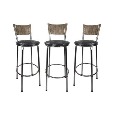 Imagem de KIT 3 Banquetas Alta Cromada Junco CAPPUCCINO Cozinha Balcão Bancada -