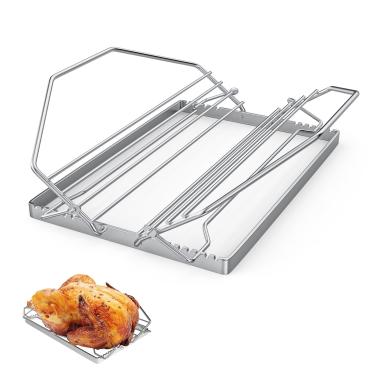 Imagem de BBQ-PLUS Rack de torrefação de peru ajustável para churrasqueira e forno de defumador, suporte para assar frango em forma de V para grelhar ao ar livre e interno, acessórios indispensáveis para