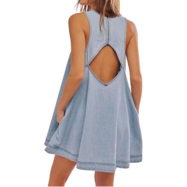 Imagem de Vestido feminino Vidifid sem mangas, jeans casual, azul claro