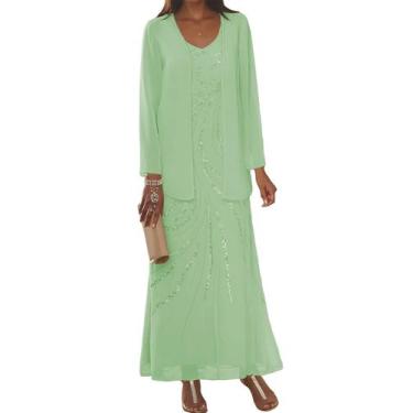 Imagem de Vestido Clothfun com decote em V para a mãe da noiva com jaqueta 2025