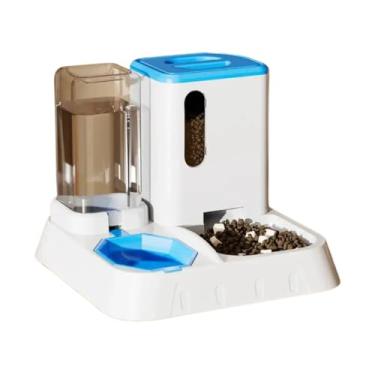 Imagem de Bebedouro Com Comedouro Automático Gravidade Pet 1.3L Agua 1.2Kg Racao Plastico Azul Cinza Rosa Fácil Limpeza Casa Bebedouro Para Gatos (Azul)