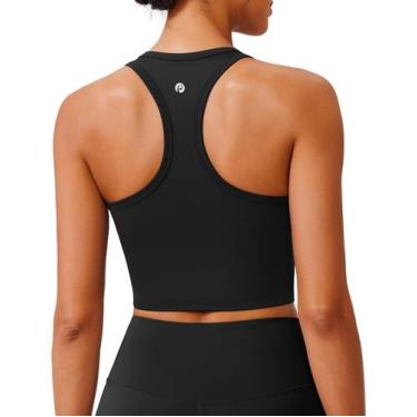 Imagem de Sutiã esportivo PINSPARK Black Longline Yoga Tops para mulheres