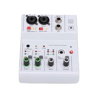 Imagem de Luocute Mixer de áudio BT de 2 Canais, Controlador de Som de DJ Com Múltiplas Entradas Phantom Power MP3 Saída AUX Botões de Controle Independentes Concha de Metal para Gravação de (Branco)