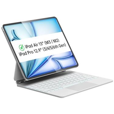 Imagem de Otuoor Capa Magic Keyboard para iPad Pro de 12,9 polegadas (6ª, 5ª, 4ª, 3ª geração), capa de teclado para iPad Air de 13 polegadas (M2, 2024) com luz de fundo de 7 cores, trackpad multitoque, suporte