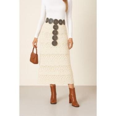 Imagem de Saia longa boho chic tricot forro detalhes moda feminina-Feminino