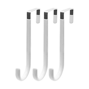 Imagem de Ganchos sobre a porta 3 peças C = 14 cm serve para porta de aço com revestimento de borracha branca pendurado toalha roupão cabide de roupas para banheiro quarto guirlanda suporte de tábua de passar