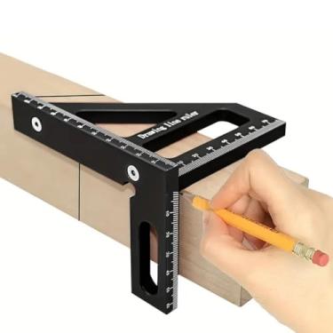 Imagem de Régua de medição multiângulo 3D, transferidor quadrado de liga de alumínio de 45°/90°, régua de linha de desenho, ferramenta de medição de layout de precisão para marcenaria, engenharia e construção