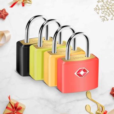 Imagem de Pacote com 4 fechaduras de bagagem aprovadas pela TSA com chaves, cadeado de viagem de cobre de latão maciço, trava à prova d'água, bloqueio de metal TSA coberto de plástico ABS ao ar livre para