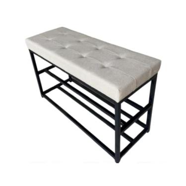 Imagem de Sapateira Fechada Para Hall De Entrada 80cm | Banco Sapateira Em Madeira Com Estilo Industrial | ArmáRio Organizador De CalçAdos (Estrutura Preta/Assento Linho)