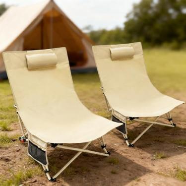 Imagem de WTVIDAS Mochila, cadeiras de praia, 2 unidades, com 4 posições, dobráveis, baixas, cadeiras de acampamento com encosto de cabeça e bolso lateral, cadeiras reclináveis portáteis para piquenique no