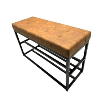 Imagem de Sapateira Fechada Para Hall De Entrada 80cm | Banco Sapateira Em Madeira Com Estilo Industrial | ArmáRio Organizador De CalçAdos (Estrutura Preta/Assento Marrom)