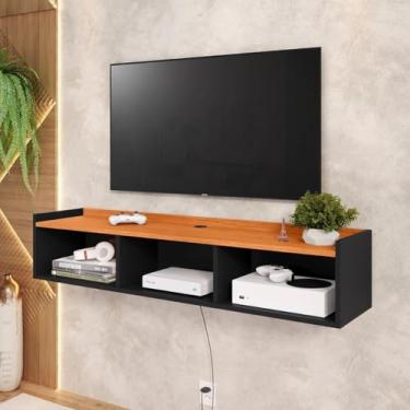 Imagem de Armário para TV de parede 1,20 cm Decoração de interiores Sala de estar/recanto do quarto 2 porta (ECO PRETO/CINAMOMO)