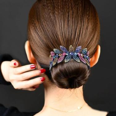 Imagem de 1 peça de clipes de cabelo femininos elegantes com folha de strass brilhante antiderrapante para updos e rabos de cavalo festa formal e penteados do dia a dia presilhas de cabelo firme para um visual