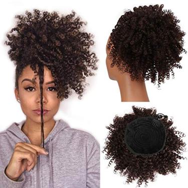 Imagem de Afro Puff Rabo de Cavalo Sintético Curto Cacheado Marrom Abacaxi Rabo de Cavalo Donut Chignon Peruca 115 g Extensões de Cabelo Wrap Updo com Dois Clipes 4#