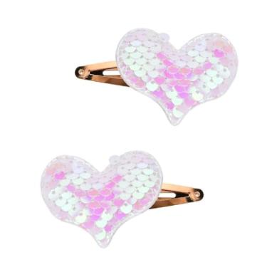 Imagem de Clipes de cabelo de coração de lantejoulas brilhantes Clipes de pressão estéticos fofos grampos de cabelo de coração brilhantes presilhas grossas e inchadas Heapiece Headwear para laços de cabelo de