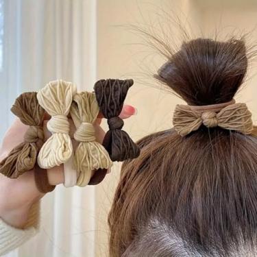 Imagem de 10 laços de cabelo boêmios - laços de cabelo vintage de inspiração coreana para mulheres, acessórios de cabelo de poliéster macio em marrom preto bege, para penteados elegantes para o dia a dia e para
