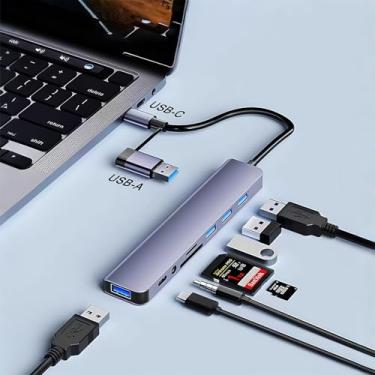 Imagem de Hub USB C, divisor USB 8 em 1 com 1 USB 3.0, 3 USB 2.0 e 1 leitor de cartão USB C, SD/TF, portas auxiliares de 3,5 mm para MacBook Pro Air e mais dispositivos PC/laptop/tablet