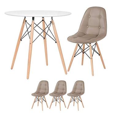 Imagem de Loft7, Kit - Mesa Eames Eiffel 80 cm branco + 3 cadeiras estofadas Botonê nude