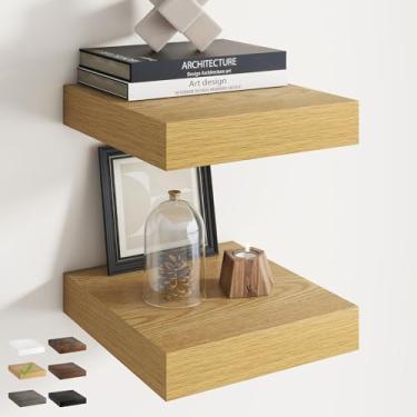 Imagem de Prateleiras flutuantes quadradas de 30 cm para parede, pacote com 2, prateleiras de banheiro de grão de madeira de 30 cm D com suportes invisíveis, fácil instalação, prateleiras de armazenamento de