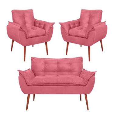 Imagem de Conjunto Sofá Namoradeira 2 Lugares + 2 Poltronas Opala VIT DECOR - Estofado Suede Confortável Pés Palito - Decoração Ambiente Completo - Bege/Cinza/Rose (Rose)