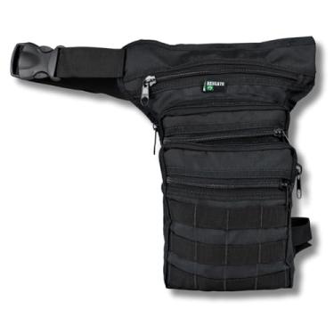 Imagem de Pochete de Perna com 5 Compartimentos, RipStop Resistente, Sistema MOLLE, Ajuste na Cintura e Coxa, Fechos com Zíper, Capacidade 6,5L (PRETO)