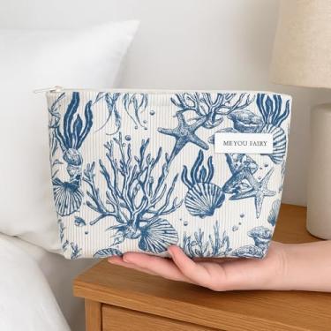 Imagem de Bolsa de maquiagem de veludo cotelê, bolsa de cosméticos de viagem de grande capacidade, bolsa organizadora de higiene pessoal portátil para mulheres, Azul, Cosmetic_case