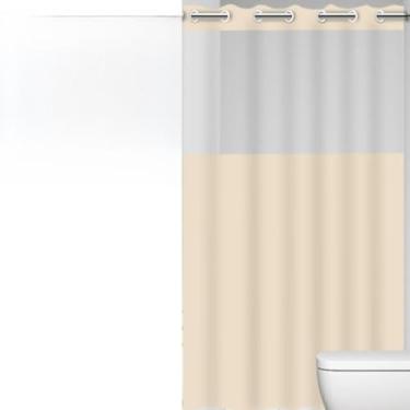 Imagem de Cortina Box Banheiro PVC Premium, Branca, Impermeável, 1,98m x 1,38m, Com Visor Transparente, Antimofo, Lavável, Ilhós Resistente (Bege)