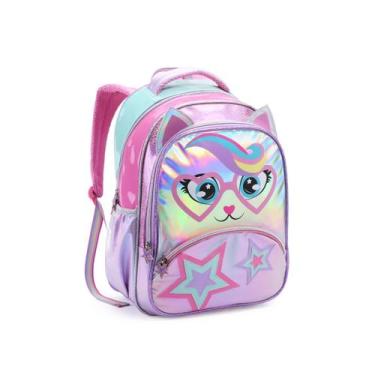 Imagem de Mochila Creche Infantil Gatinho Estrela Holográfica Meninas - Denlex