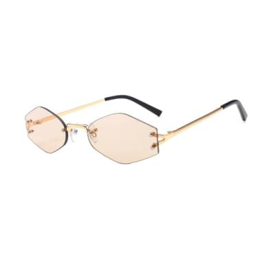 Imagem de HPIRME Óculos de sol da moda masculino, formato polígono, proteção UV, feminino (chá dourado claro)