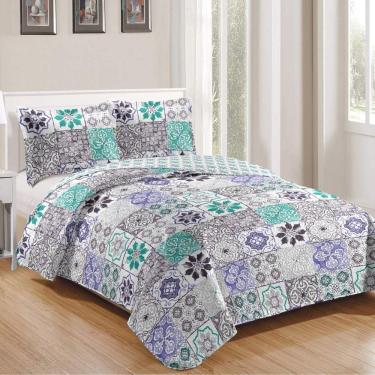 Imagem de Kit Cobre Leito Casal + 2 Porta-travesseiros Patchwork Napoli - 7