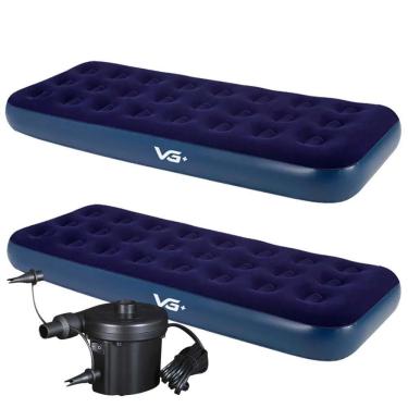 Imagem de Kit 2 Colchões Infláveis Solteiro Flocked Comfort Com Bomba Elétrica Vg Plus 110v