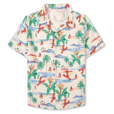 Imagem de Camisa Sangtree Boys Hawaiian de manga curta floral bege 3-4T