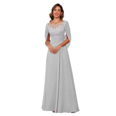 Imagem de Vestido Mãe da Noiva RUMUGUYA Silver Chiffon A Line