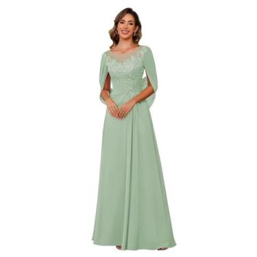 Imagem de Vestido RUMUGUYA Mãe da Noiva Dusty Sage Chiffon A Line