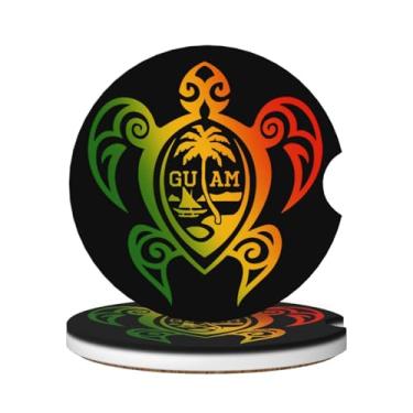 Imagem de KOSUES Guam Turtle Palmeiras Absorventes Porta-copos de Cerâmica para Carro Pacote com 2 Porta-copos de Inserção Redonda Porta-copos de Carro com Entalhe de Dedo Base de Cortiça Antiderrapante