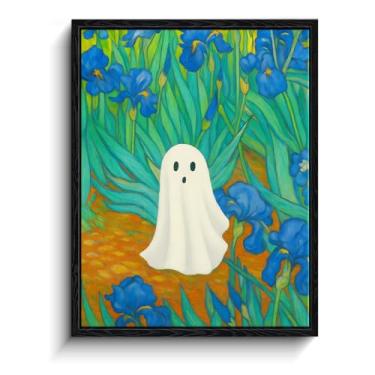 Imagem de Folha branca fantasma em íris azuis, fotos de fantasmas estilo Van Gogh, decoração de parede, arte de parede fantasma com moldura fosca, imagens engraçadas de fantasmas para sala de estar, presente de